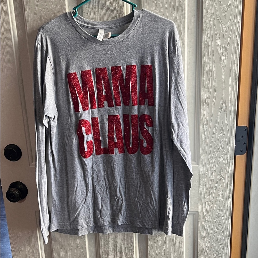 Bella Canvas Gray Tee with Red 'Mama Claus' Print